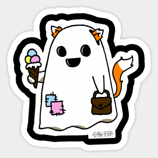 Cute little funny fox ghost cat tail eat ice cream Sticker